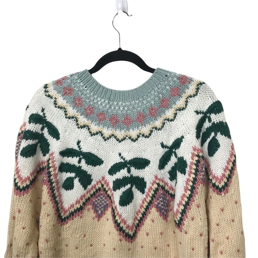 Tarazzia Vintage Olive Branch Knit Fair Isle Sweater